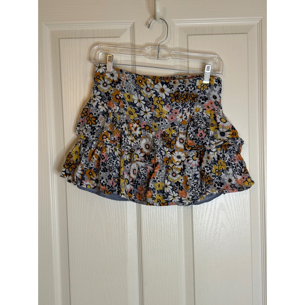 American Eagle Floral Tiered Ruffle Mini Skirt Multicolor Cotton Size Small